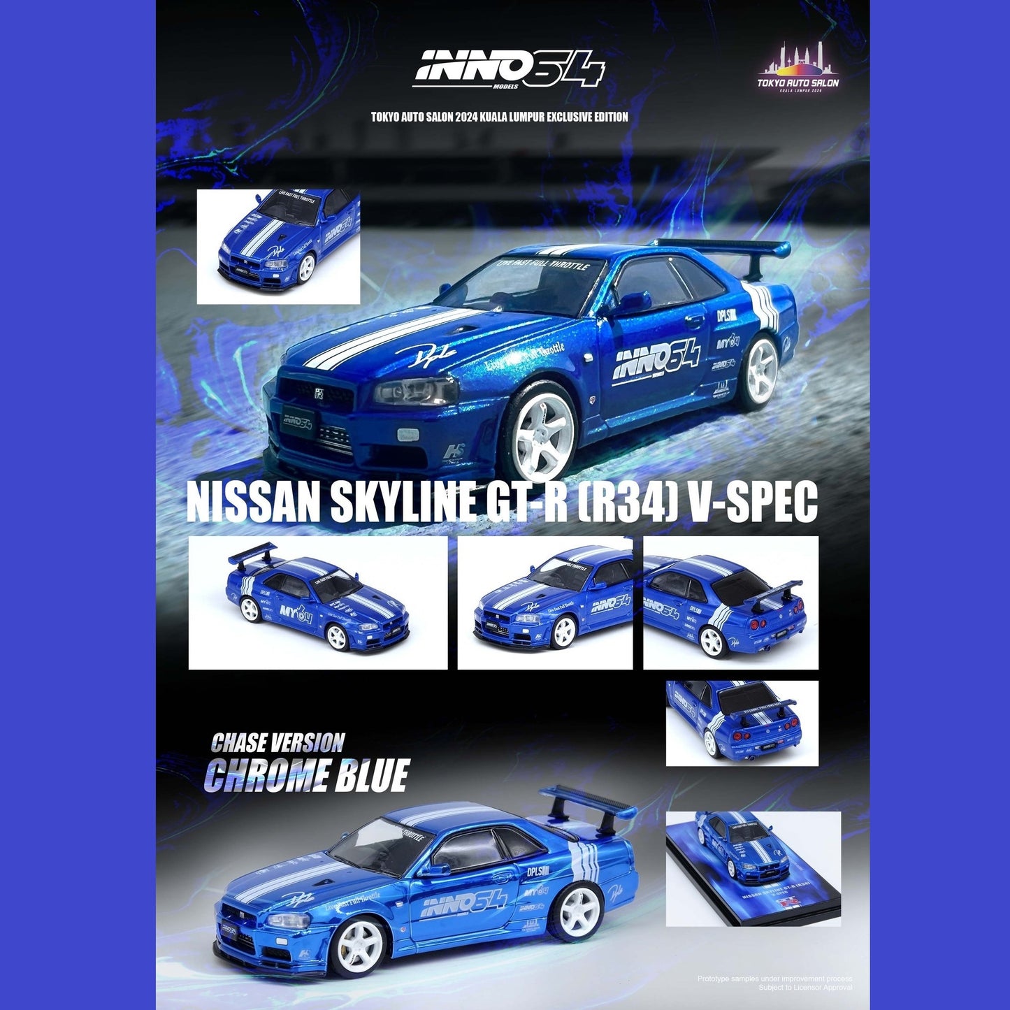 INNO64 1/64 NISSAN SKYLINE GT-R (R34) V-SPEC Tokyo Auto Salon 2024 Kuala Lumpur Exclusive Edition IN64-R34VS-TASKL24