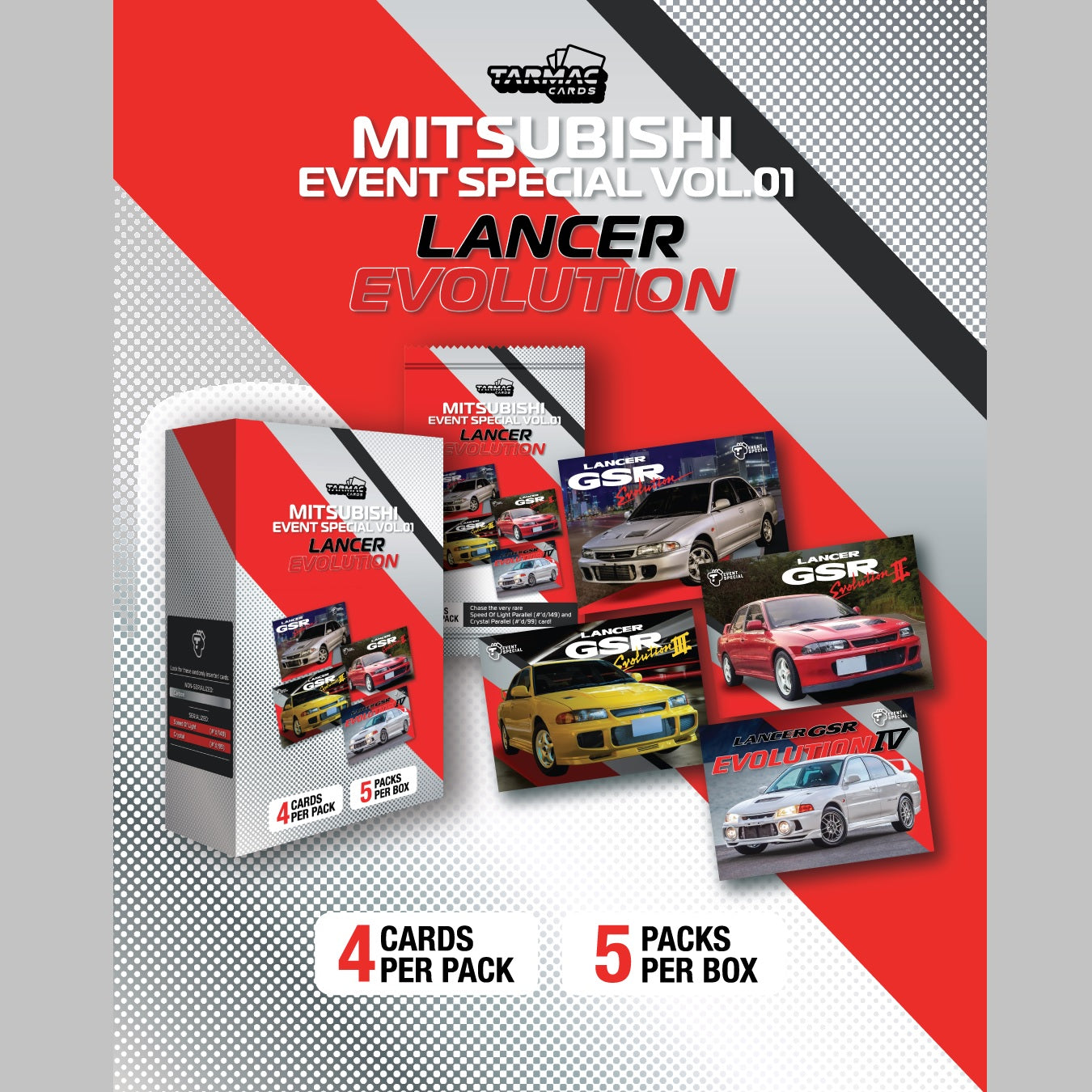 TARMAC WORKS Tarmac Cards Mitsubishi Event Special Vol.01 - Lancer Evolution (5 PACKS PER BOX) TC-MITE-01