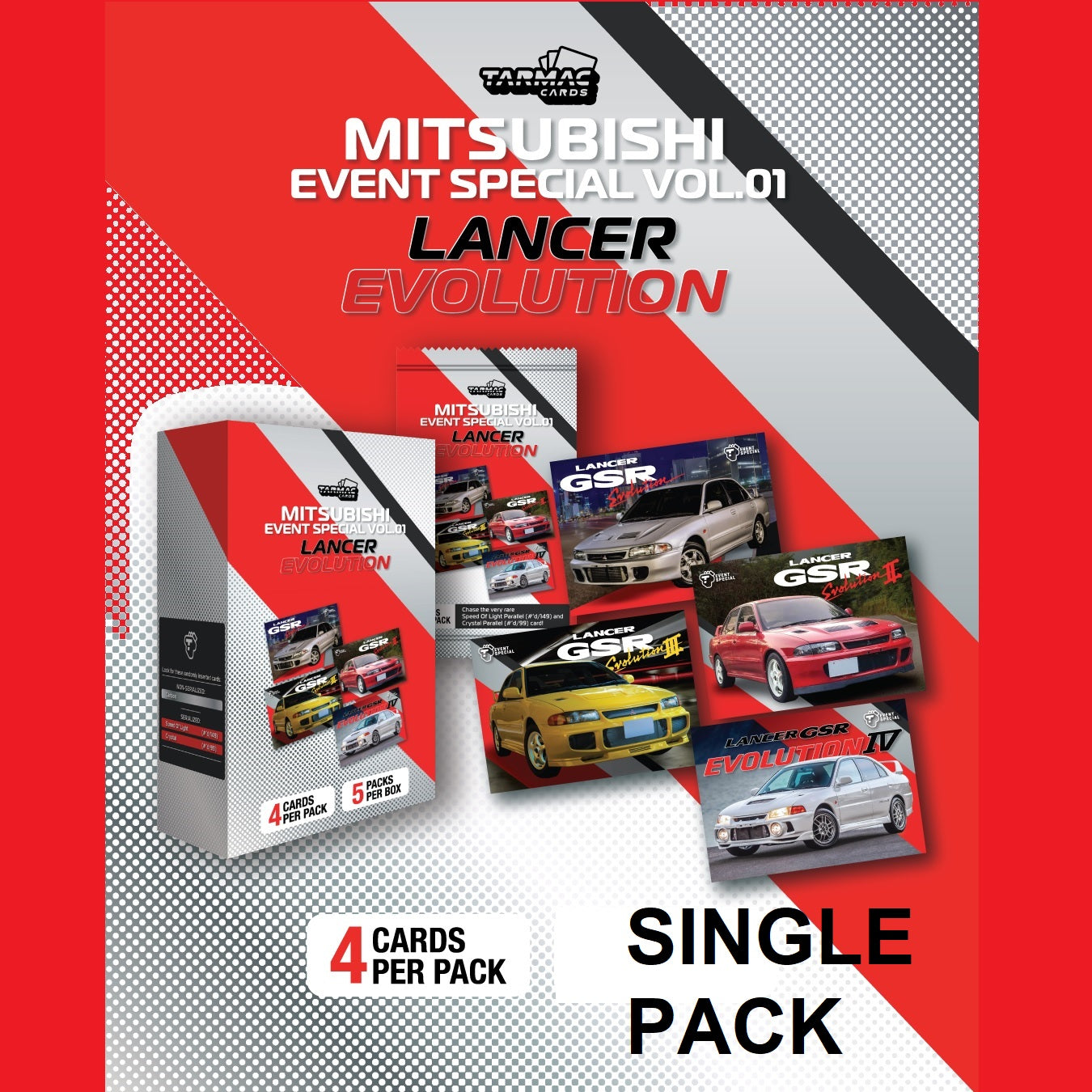 TARMAC WORKS Tarmac Cards Mitsubishi Event Special Vol.01 - Lancer Evolution (4 Cards PER Pack) TC-MITE-01-SINGLE