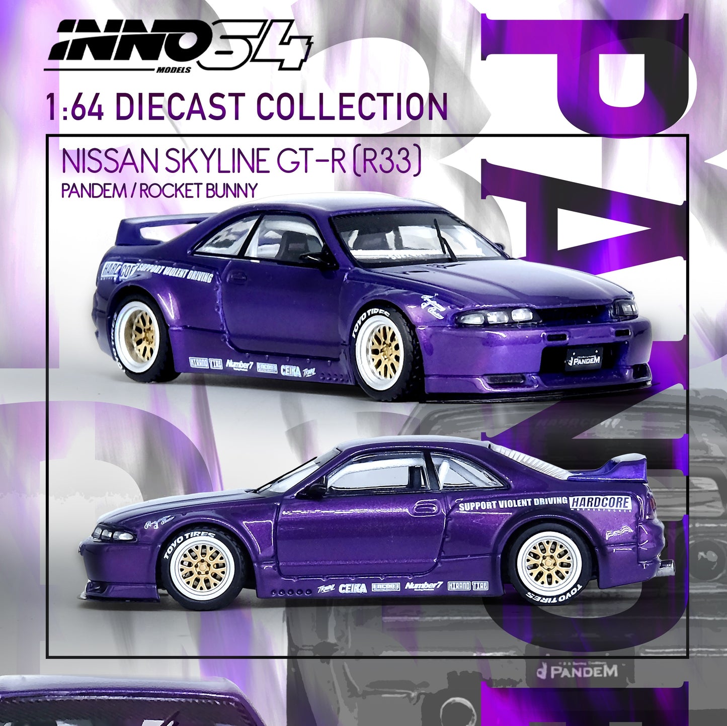 INNO64 1/64 NISSAN SKYLINE GT-R (R33) "PANDEM ROCKET BUNNY" Purple IN64-R33P-PPL