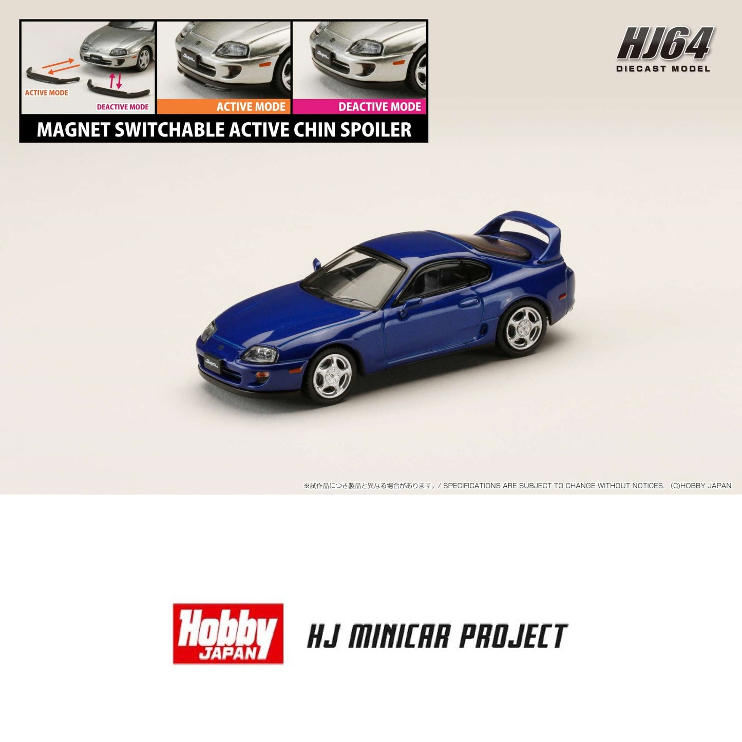 HOBBY JAPAN 1/64 Toyota SUPRA RZ (JZA80) with Active Spoiler Parts Blue HJ642042BL