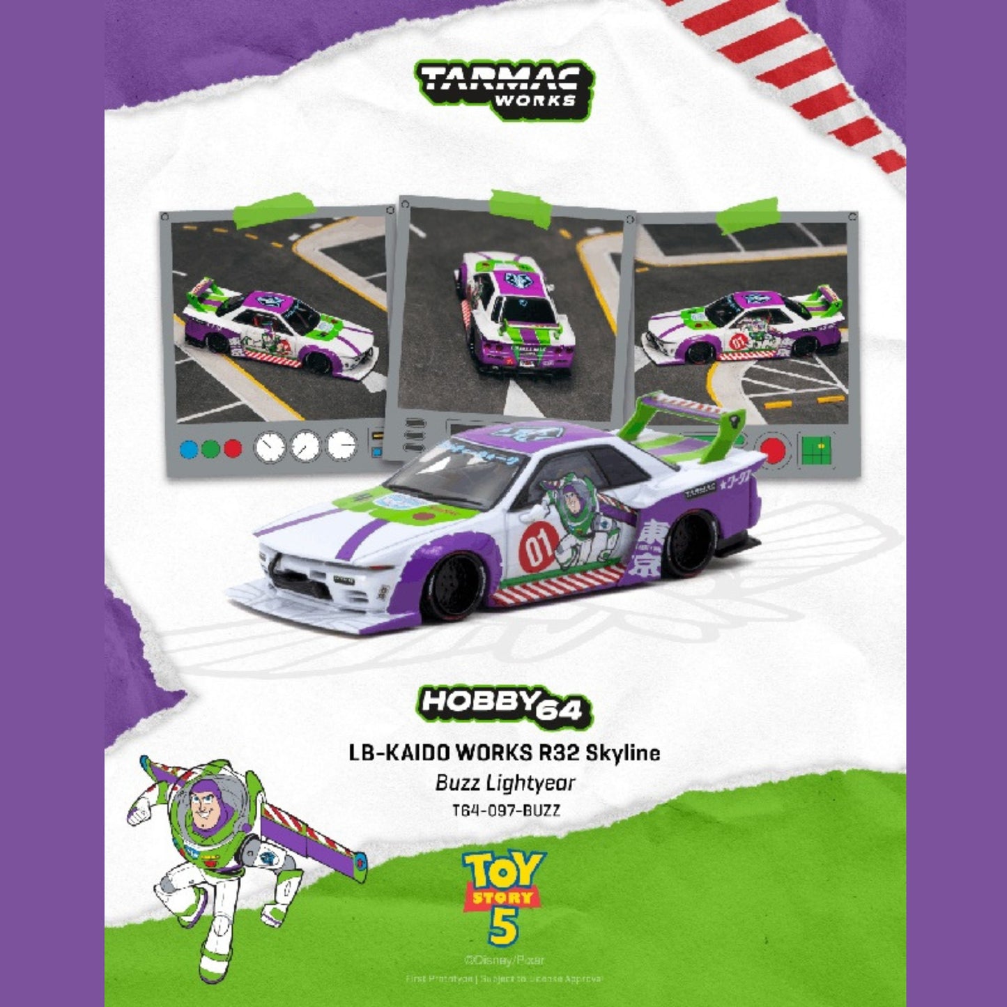 PREORDER TARMAC WORKS 1/64 LB-KAIDO WORKS R32 Skyline Buzz Lightyear T64-097-BUZZ (Approx. Release Date : Q4 2026 subject to manufacturer's final decision)