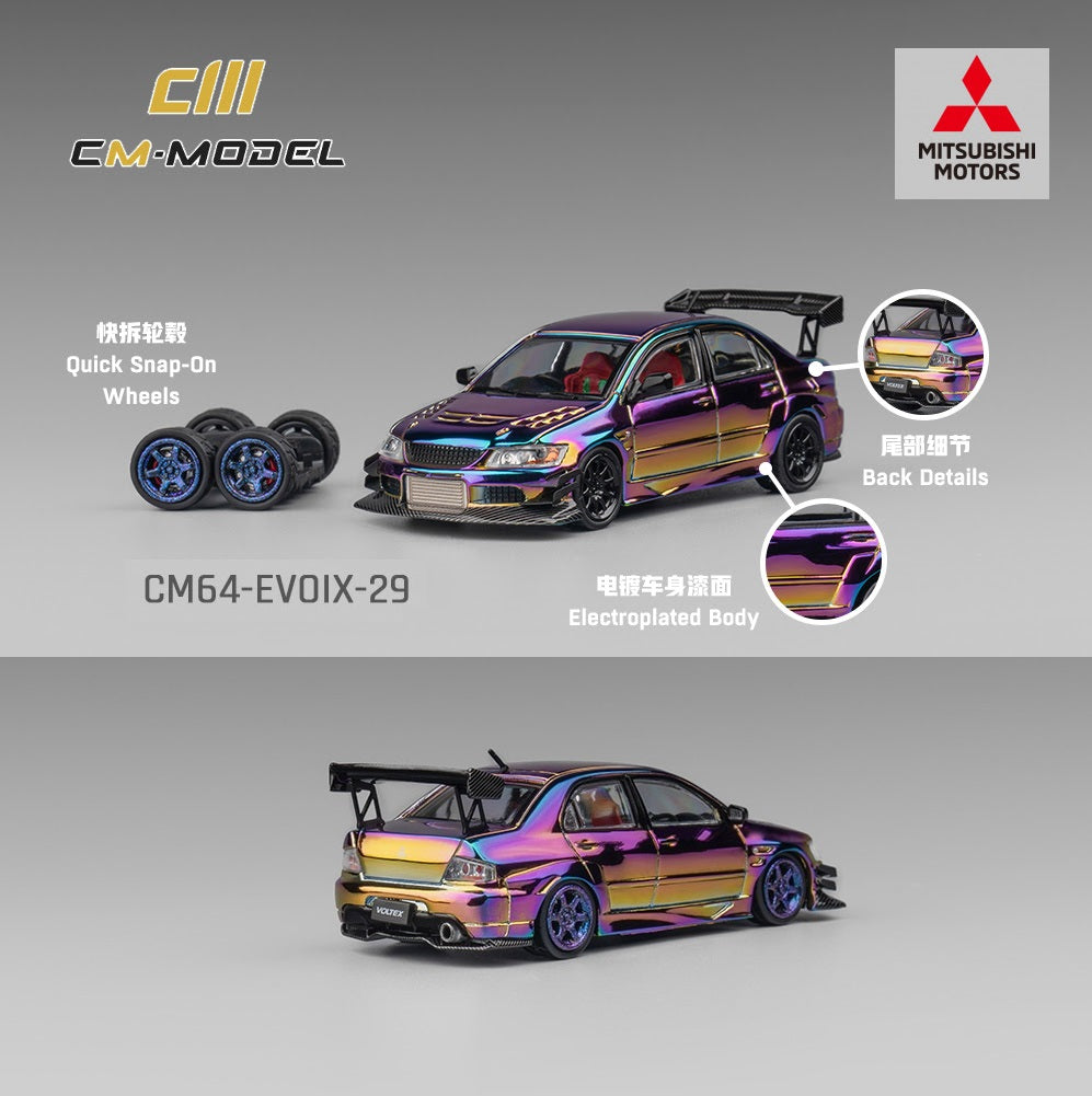 PREORDER CM MODEL 1/64 Mitsubishi Lancer Evo IX Widebody - Magic Chrome - CM64-EVOIX-29 (Approx. Release Date : Q4 2024 subject to manufacturer's final decision)