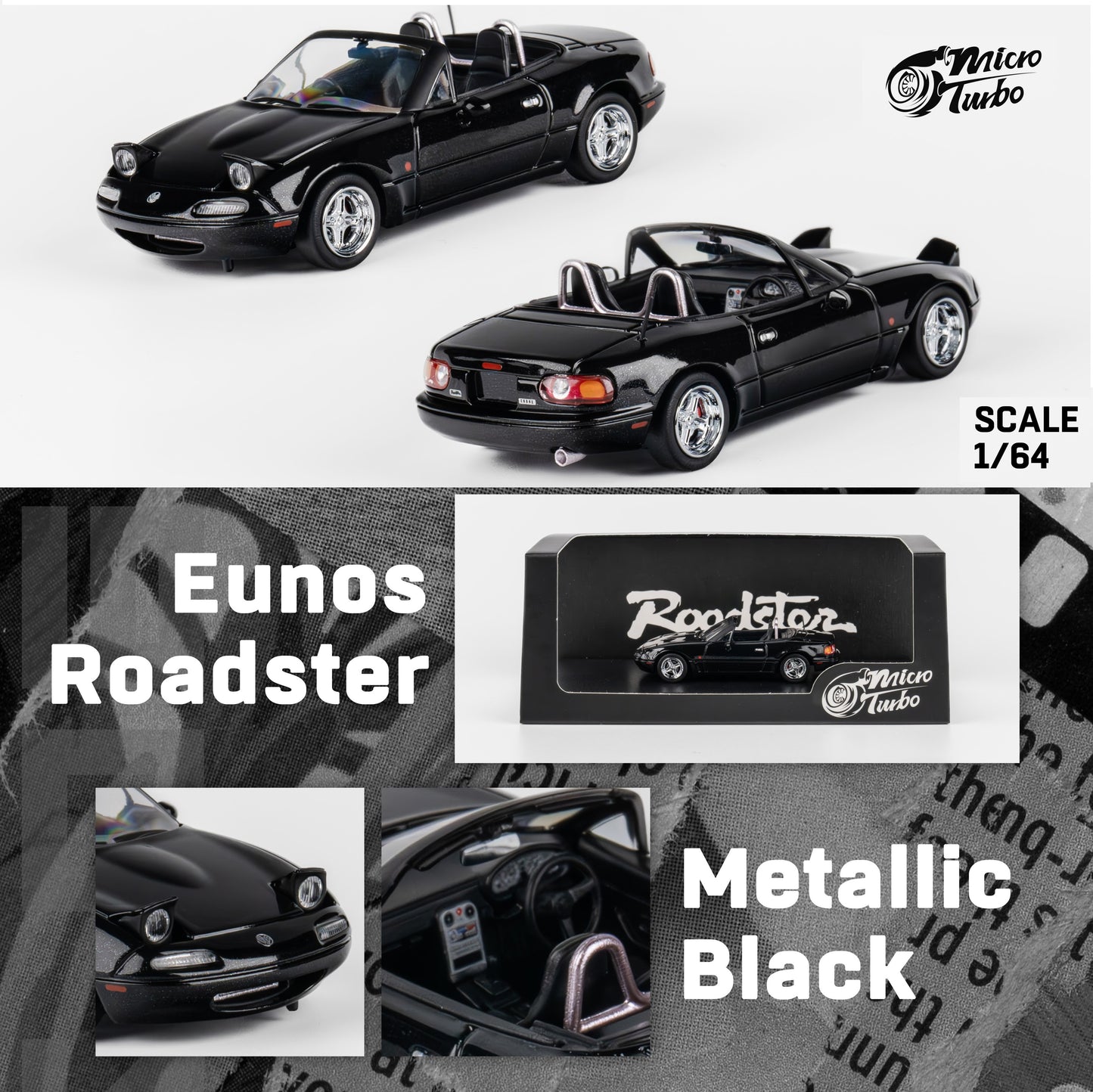 Micro Turbo 1/64 Custom MX5 - Metallic Black