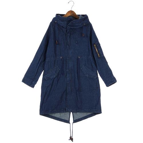 Denim Coat with Hood - Deep Blue