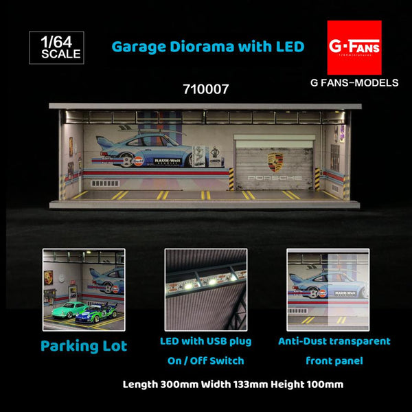 G-FANS 1/64 Diorama with LED Light RWB Parking Garage 710007