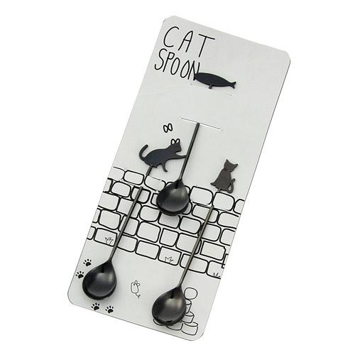Cat spoons set - BLACK Cat x fish