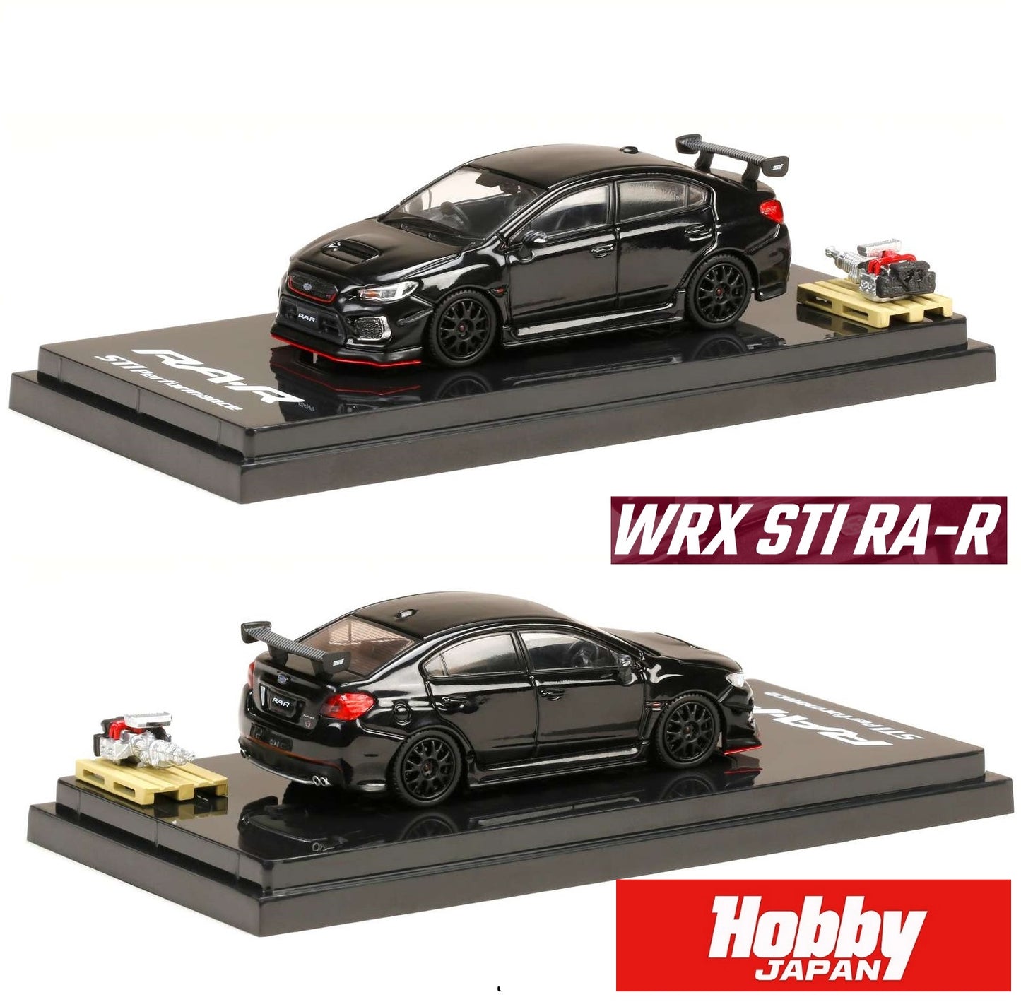 HOBBY JAPAN 1/64 SUBARU WRX STI RA-R FULL-OPTION With Engine Display model Black HJ641040BK