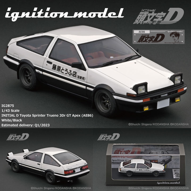 PREORDER Ignition Model 1/43 INITIAL D Toyota Sprinter Trueno 3Dr GT Apex (AE86) White/Black IG2875 (Approx. Release Date : Q1 2023 subject to manufacturer's final decision)