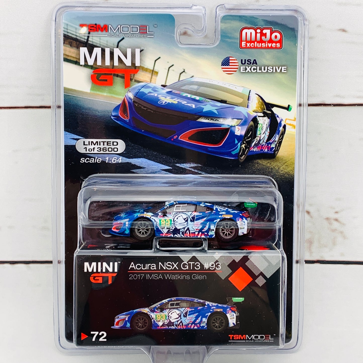 MIJO Exclusives Mini GT 1/64 Acura NSX GT3 #93 2017 IMSA Walkins Glen LHD MGT00072-MJ