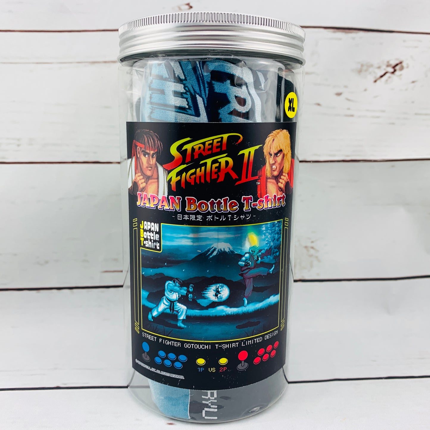 STREET FIGHTER II Japan Bottle T-Shirt (Size XL) Ryu vs Ken (Black) 日本限定 Japan Only BT-03ABXL