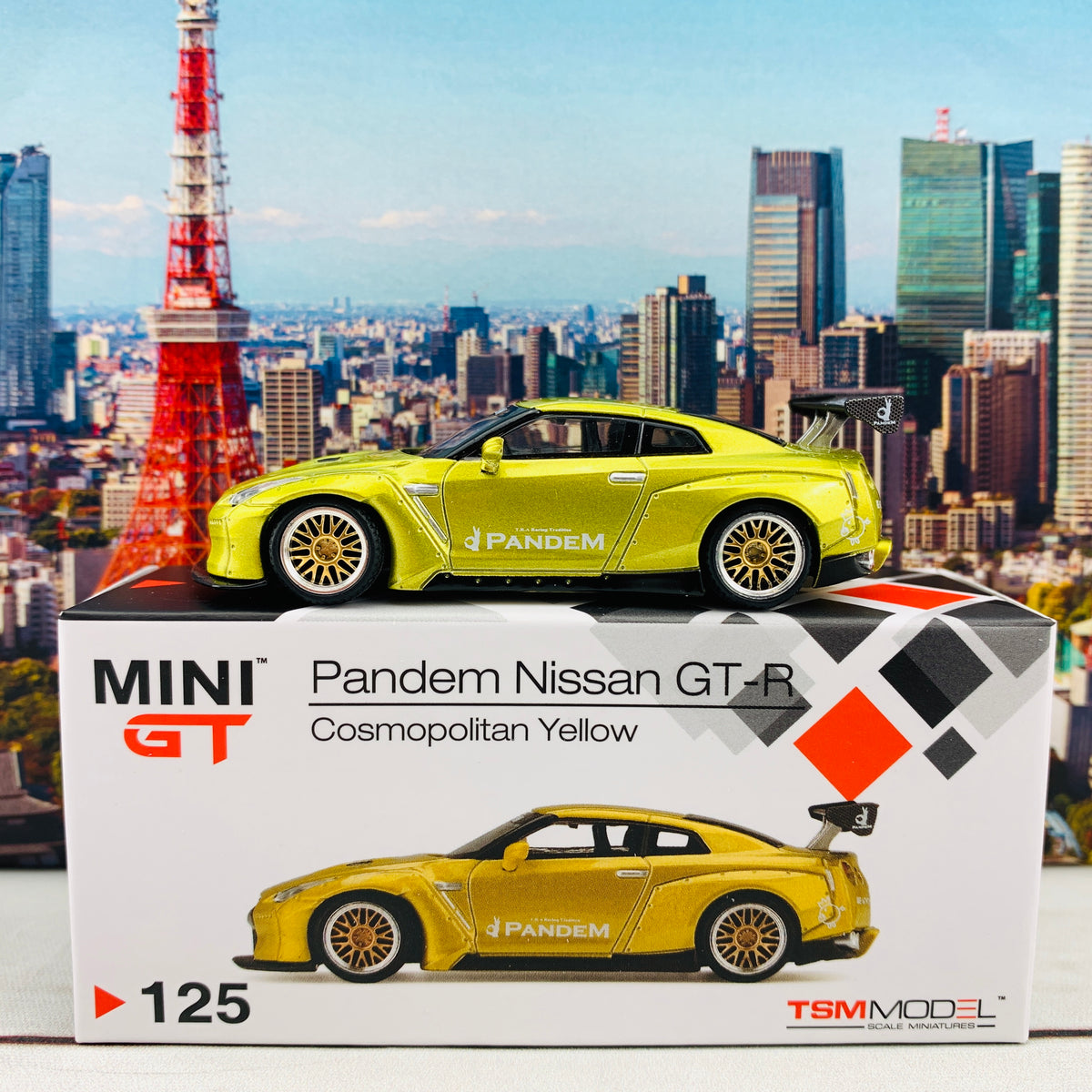 MINIGT 1/64 125 パンデム 日産 GT-R コスモポリタンイエロー MINI GT 1/64 Pandem Nissan GT-R R35 GT Wing Cosmopolitan
