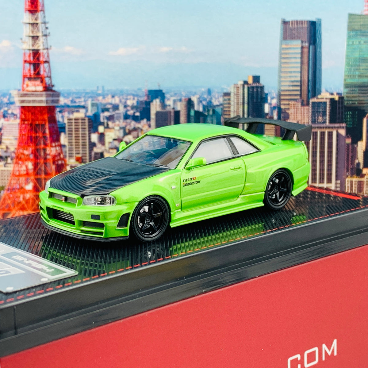 イノモデル 1/64 R34 Z-Tune グリーンカーボン MDX チェイス Ignition Model 1/64 Nismo R34 GTR Z-tune Green Metallic