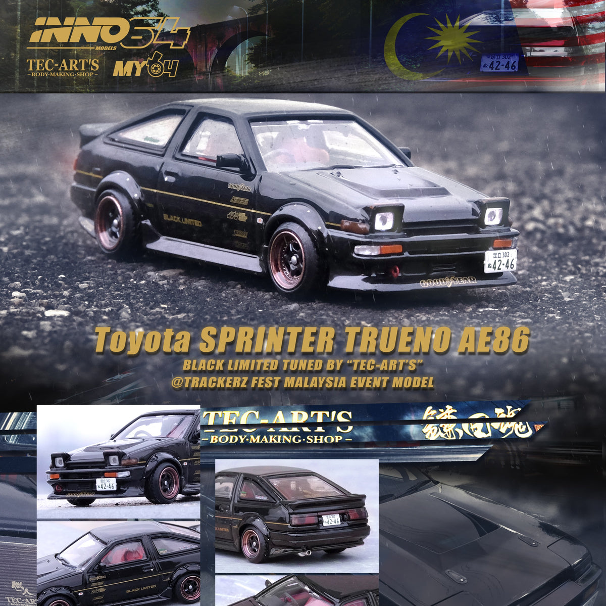INNO64 1/64 Toyota SPRINTER TRUENO AE86 Black Limited Tuned by