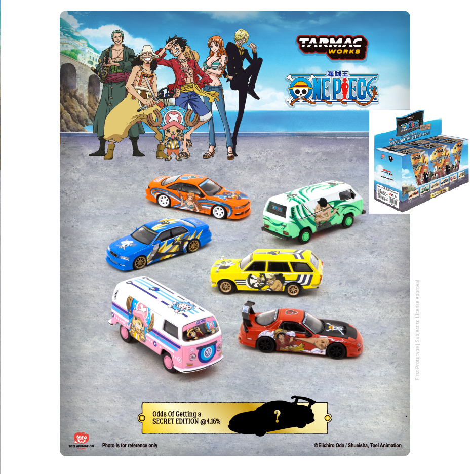 Tarmac Works x One Piece Model Car Collection VOL.1 - Complete set of 6 pcs T64G-Boxset-OP22