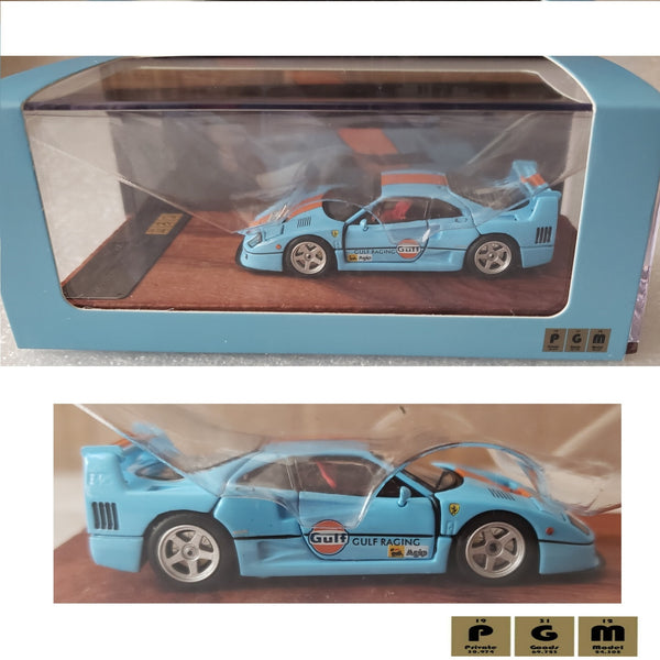 PGM 1/64 F40 LM GULF Diecast Fully Opened with rectangular wooden stand PGM-640602A