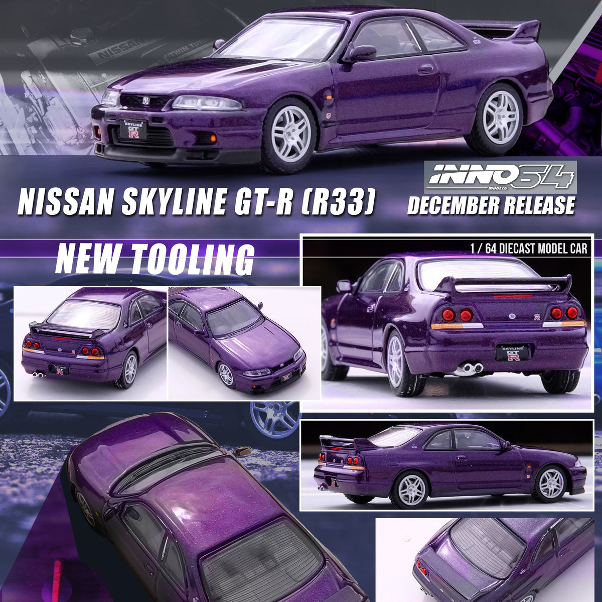 INNO64 1/64 NISSAN SKYLINE GT-R (R33) Midnight Purple IN64 