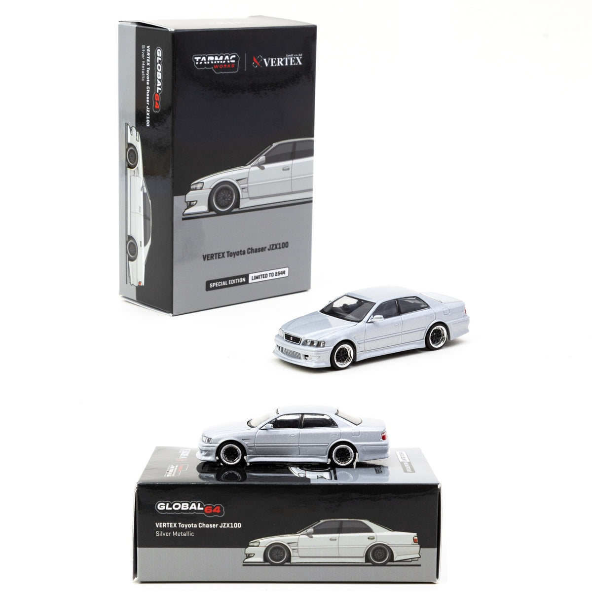 TARMAC WORKS GLOBAL64 1/64 VERTEX Toyota Chaser JZX100 Silver