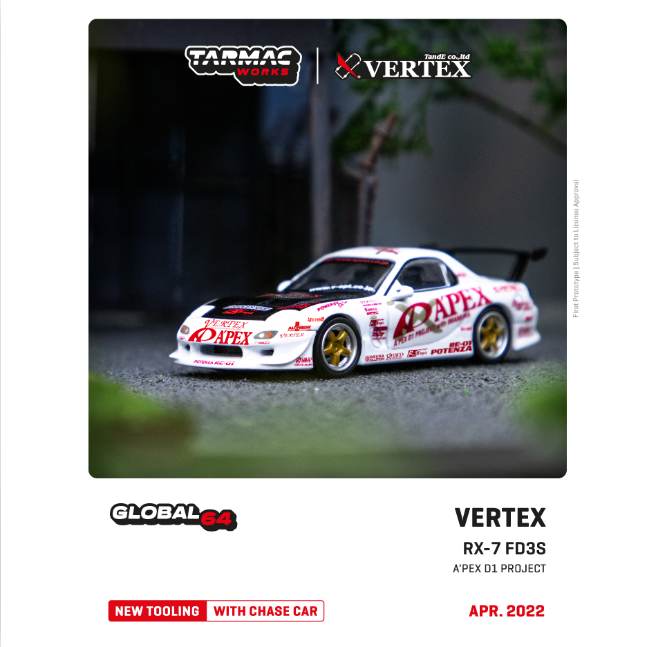 TARMAC WORKS GLOBAL64 1/64 VERTEX RX-7 FD3S A'PEX D1 PROJECT T64G-TL022-AP