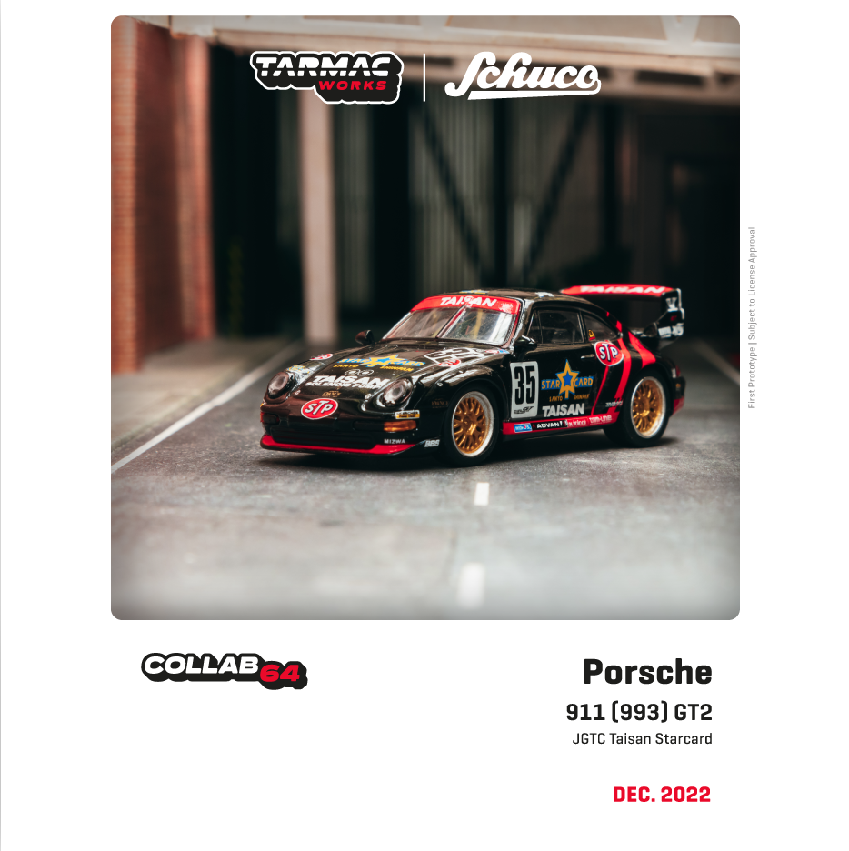 TARMAC WORKS COLLAB64 1/64 Porsche 911 (993) GT2 JGTC Taisan Starcard #35 T64S-004-TAI