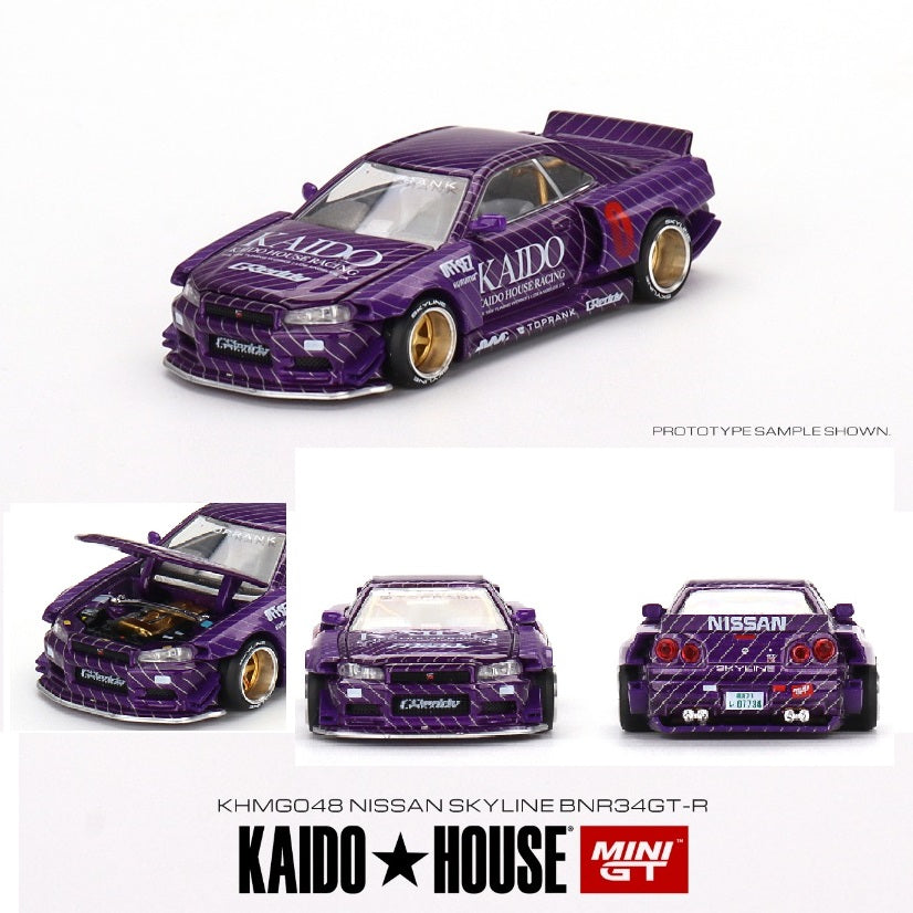 MINI GT x Kaido House 1/64 Nissan Skyline GT-R (R34) Kaido Works V1  (Purple) KHMG048