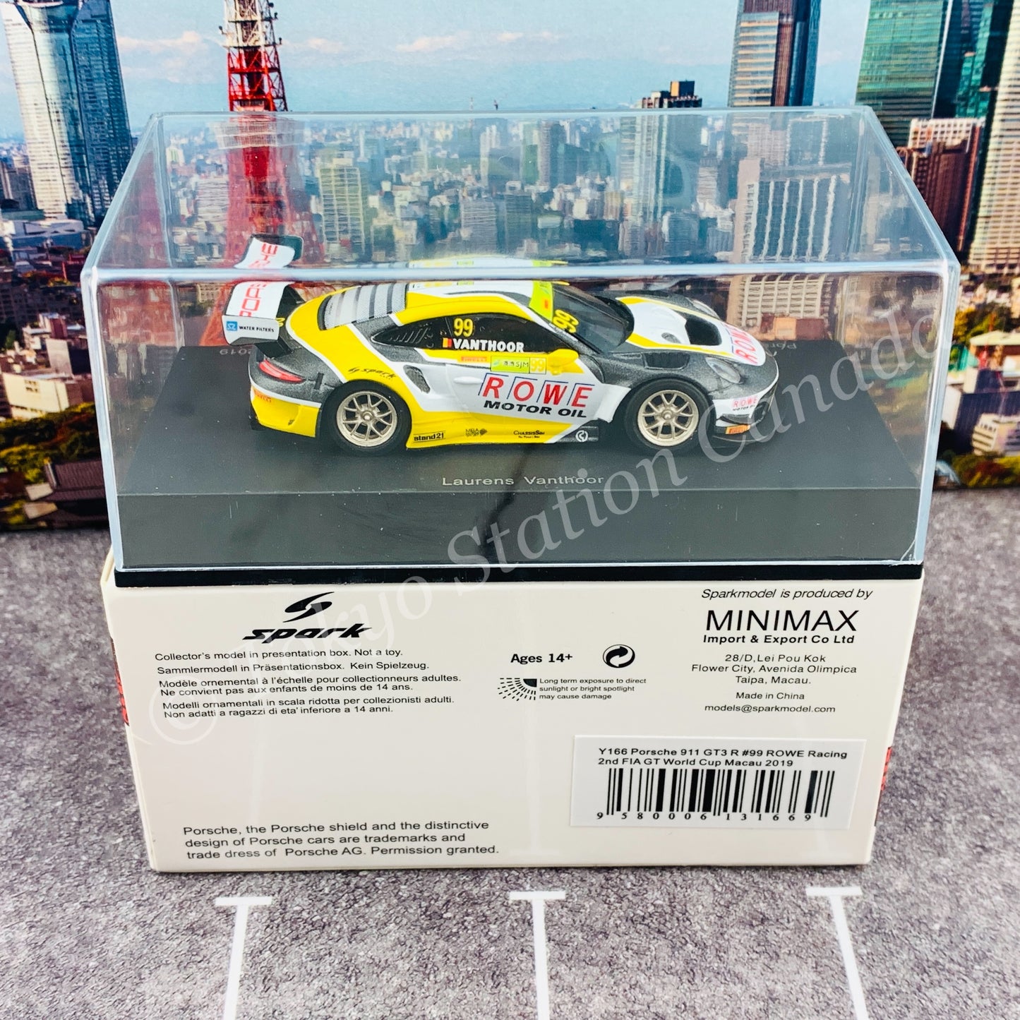 Sparky 1/64 PORSCHE 911 GT3 R NO.99 ROWE RACING 2ND FIA GT WORLD CUP MACAU 2019 LAURENS VANTHOOR Y166