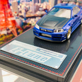 Ignition Model 1/64 Nismo R34 GTR Z-tune Blue Metallic with Carbon Bonnet and GT Wing IG1869