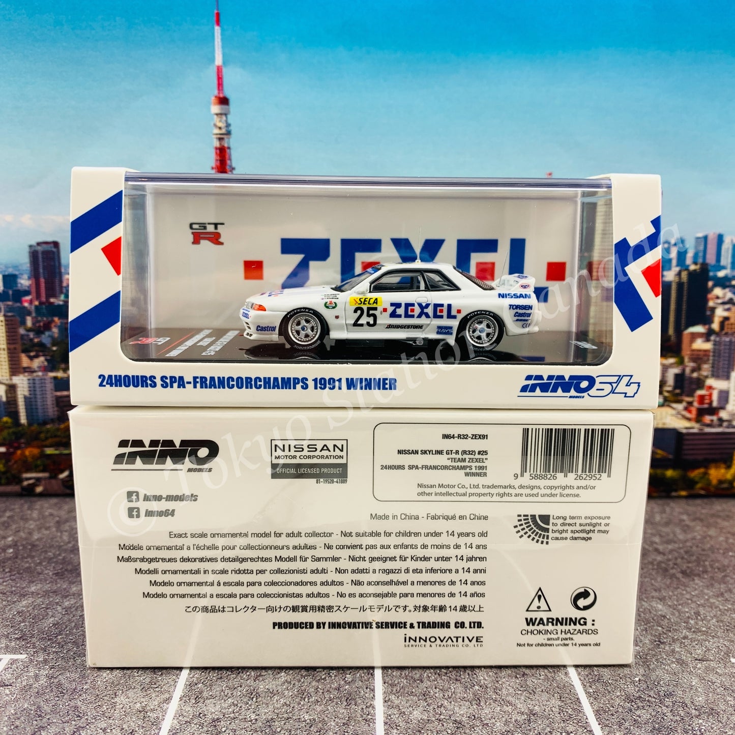 INNO64 1/64 NISSAN SKYLINE GT-R (R32) #25 "Team ZEXEL" 24hr Spa Francorchamps 1991 Winner IN64-R32-ZEX91