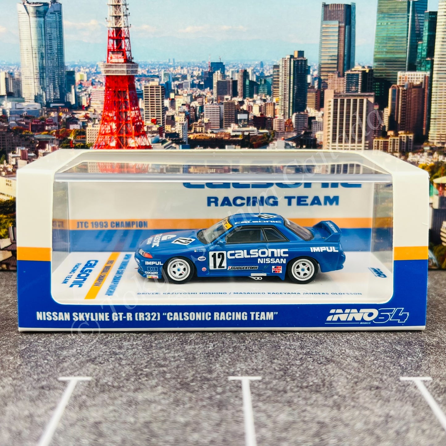 INNO64 1/64 NISSAN SKYLINE GTR (R32) #12 CALSONIC RACING TEAM JTC 1993 CHAMPION IN64-R32-CASET93