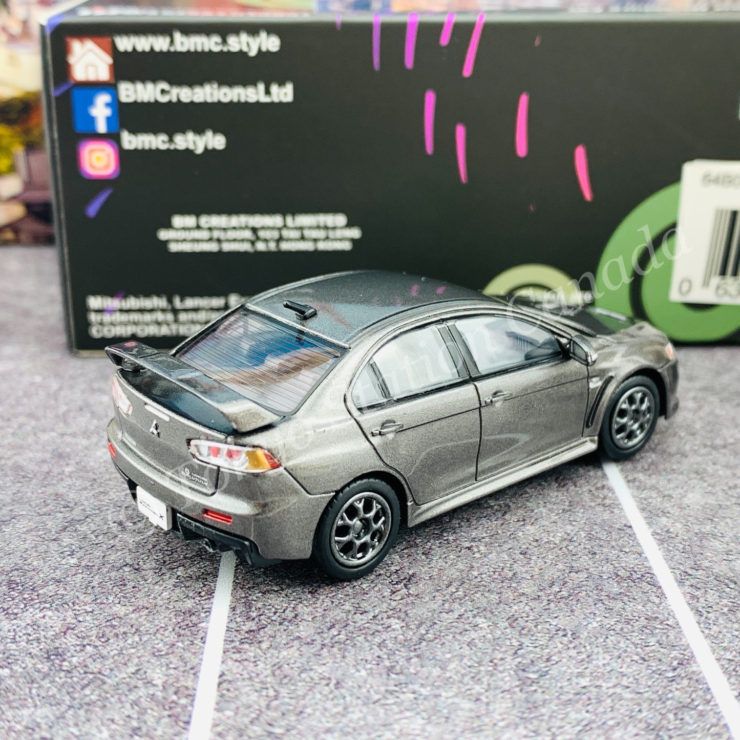 BM CREATIONS JUNIOR 1/64 Mitsubishi Lancer EVO X GREY LHD with Extra Wheels and Lowering Parts 64B0117