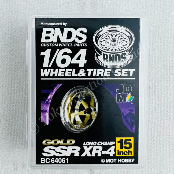 BNDS 1/64 Alloy Wheel & Tire Set SSR LONG CHAMP XR-4 GOLD BC64061
