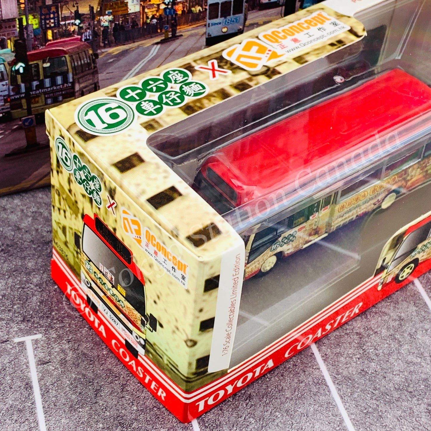 Model 1 1/76 Toyota Coaster Hong Kong Public Light Bus 19 Seats Block 16 Cart Noodle x QConcept VJ5287 Mong Kok #63816