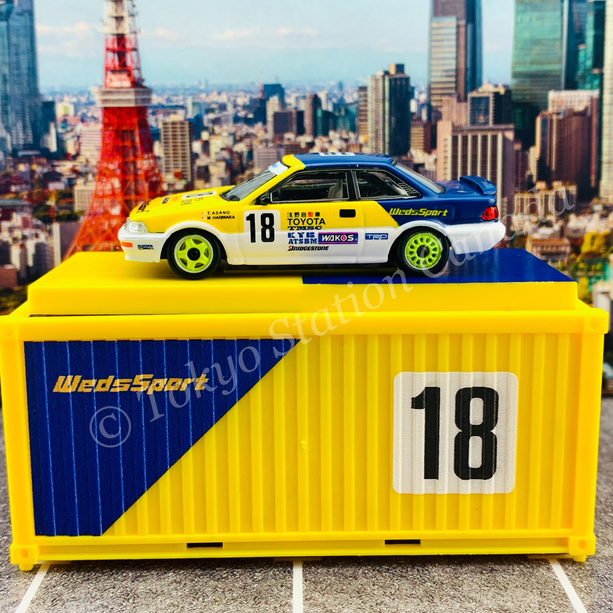 TARMAC WORKS HOBBY64 1/64 Toyota Corolla Levin AE92 JTCC 1993 浅野武夫/萩原誠 With  Container *Limited to 1248pcs* T64-036-93JTC18