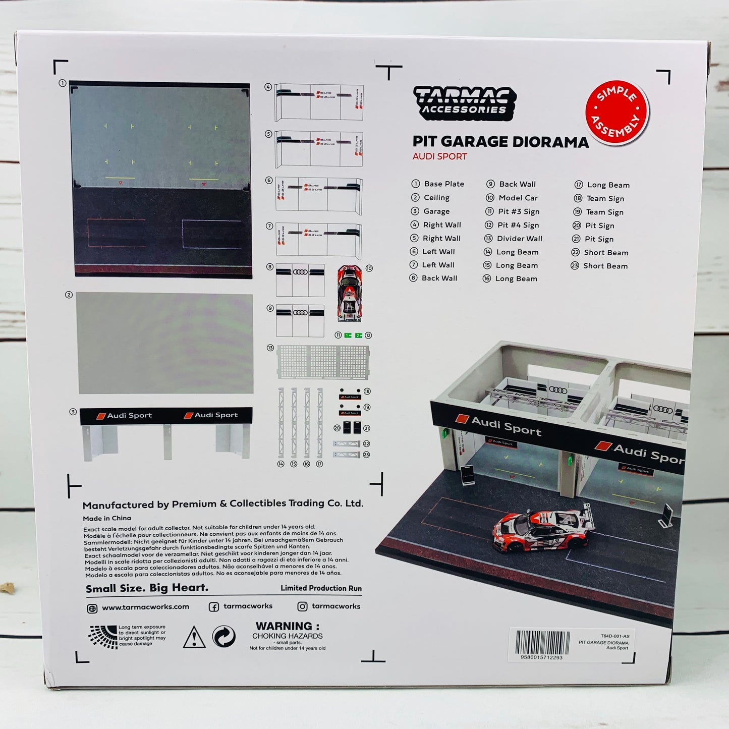 Tarmac Works 1/64 Pit Garage Diorama - Audi Sport - DIORAMA64 T64D-001-AS Includes T64-007-18BGTA5 Audi R8 LMS Blancpain GT Series Asia 2018