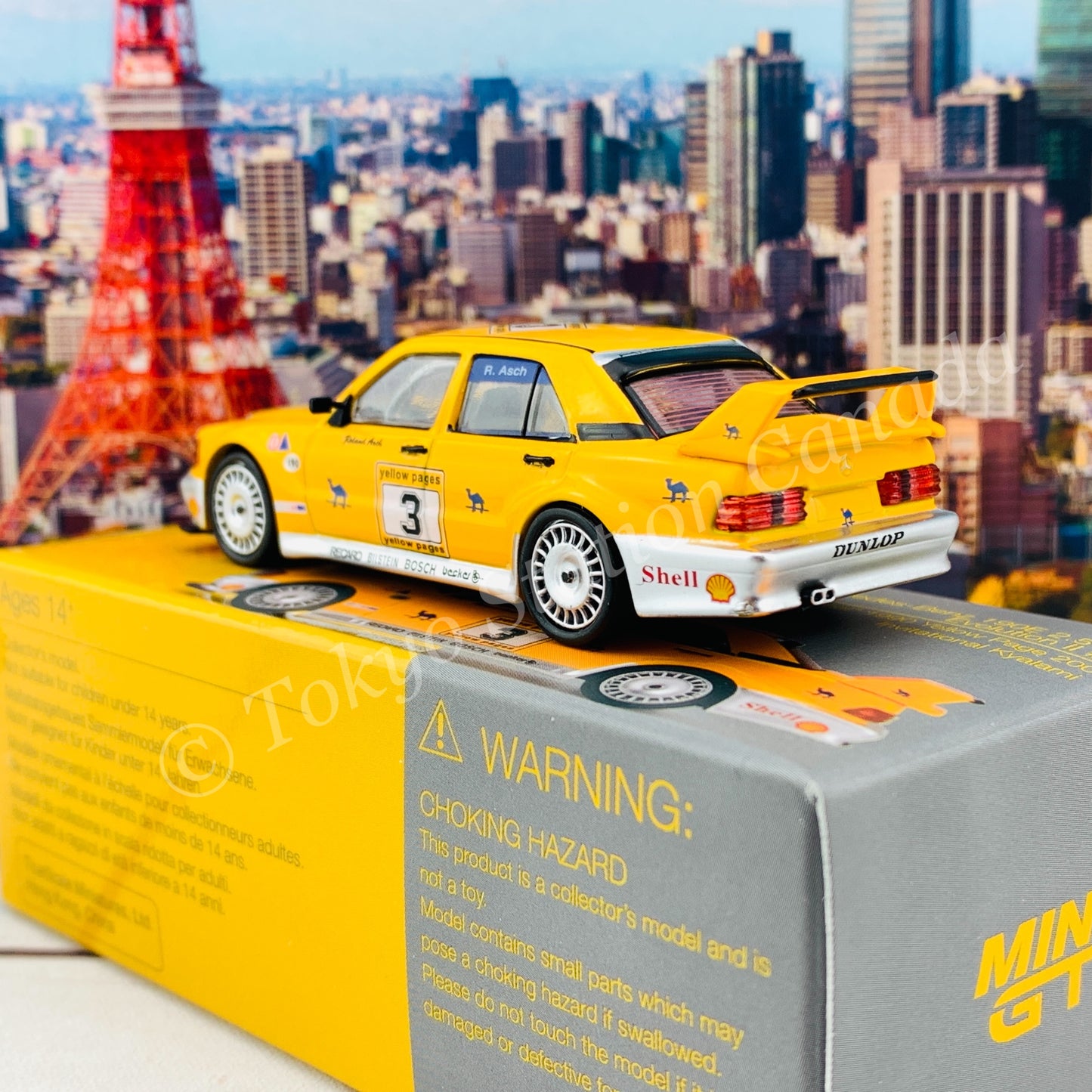 MINI GT 1/64 Mercedes-Benz 190E 2.5-16 Evolution II #3 "Camel" 1990 Yellow Page 200 Invitational Kyalami LHD MGT00187-L