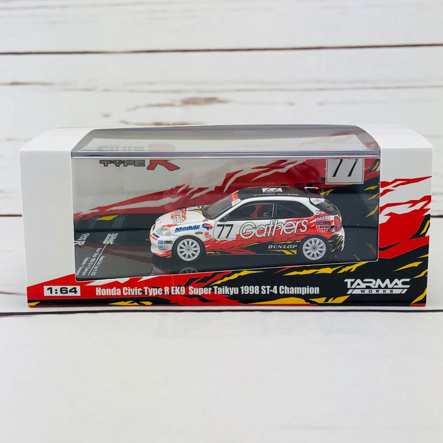 Tarmac Works 1/64 Honda Civic Type R EK9 Super Taikyu 1998 ST-4 Champion Gathers livery #77 T64–010-GR