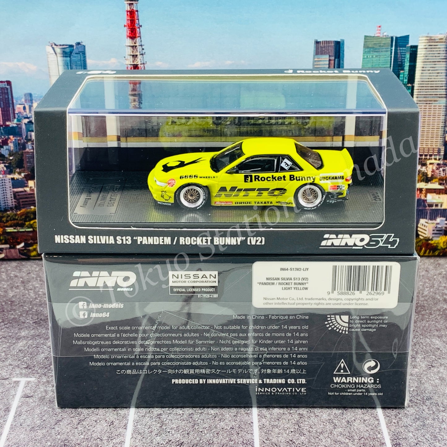 INNO64 1/64 NISSAN SILVIA S13 V2 PANDEM / ROCKET BUNNY Light Yellow IN64-S13V2-LIY