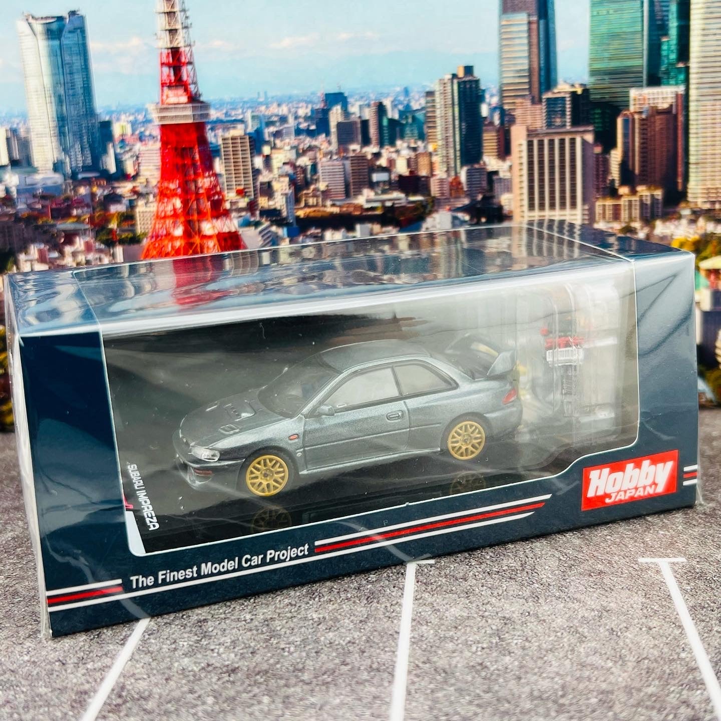 HOBBY JAPAN 1/64 SUBARU IMPREZA 22B STi Version (GC8改) Gray Metallic with Engine HJ641041GM