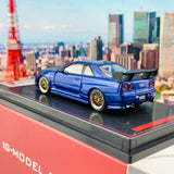 Ignition Model 1/64 Nismo R34 GTR Z-tune Blue Metallic with Carbon Bonnet and GT Wing IG1869