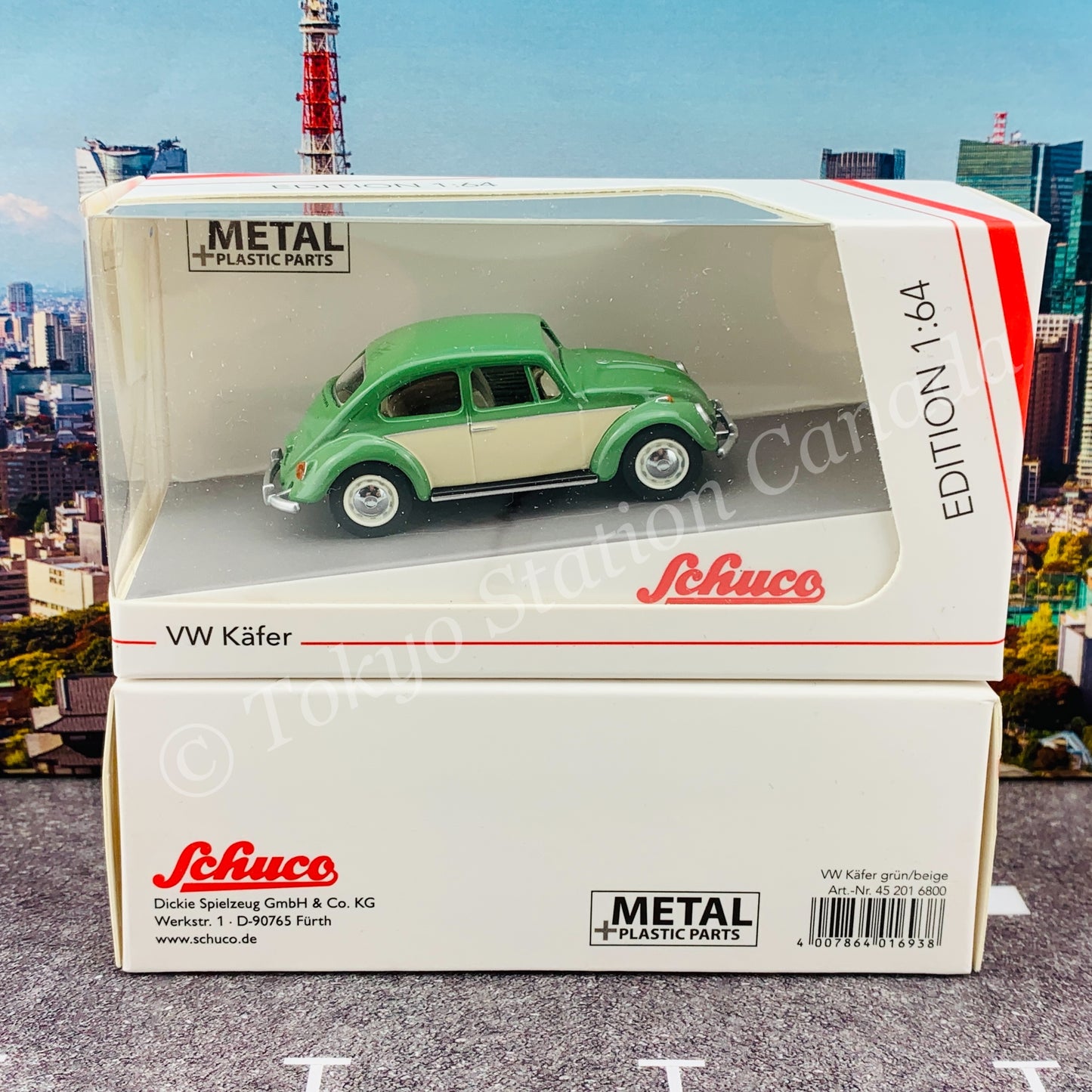 Schuco 1/64 VW Kafer (Beetle) Green/Beige 452016800