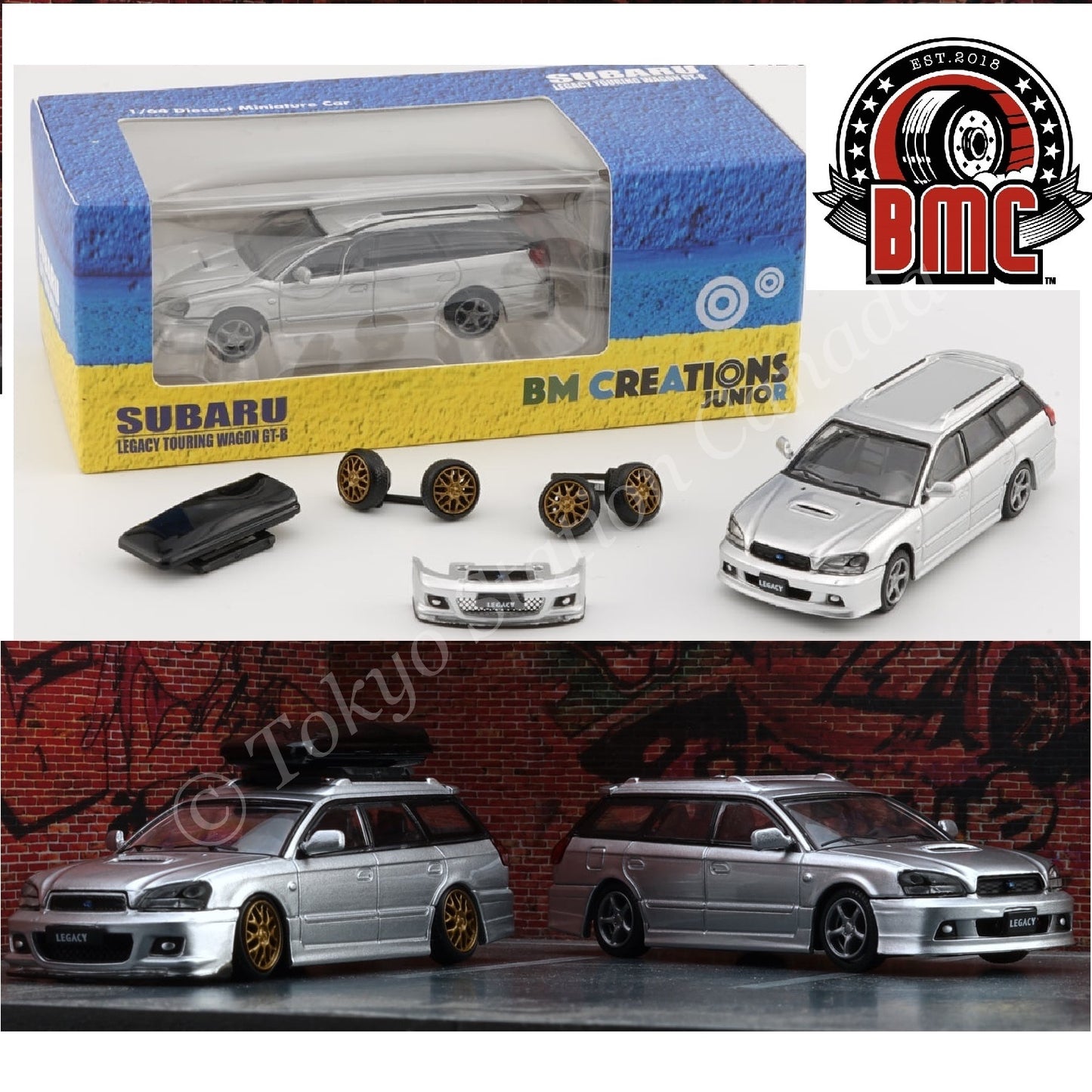 BM CREATIONS JUNIOR 1/64 Subaru 2002 Legacy e-tune II Silver LHD 64B0163