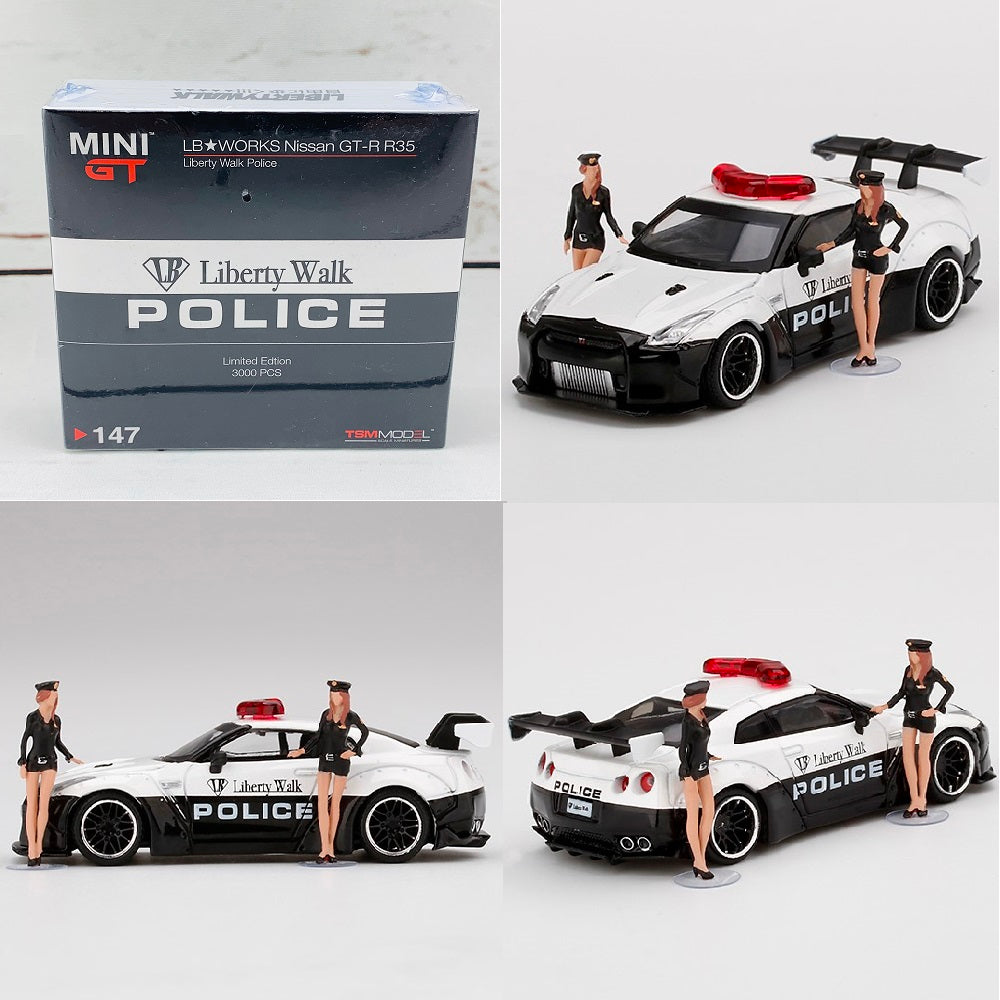 MINI GT 1/64 LB WORKS Nissan GTR R35 Type 1, Rear Wing ver 1, LB Police  Limited Edition RHD MGT00147-R