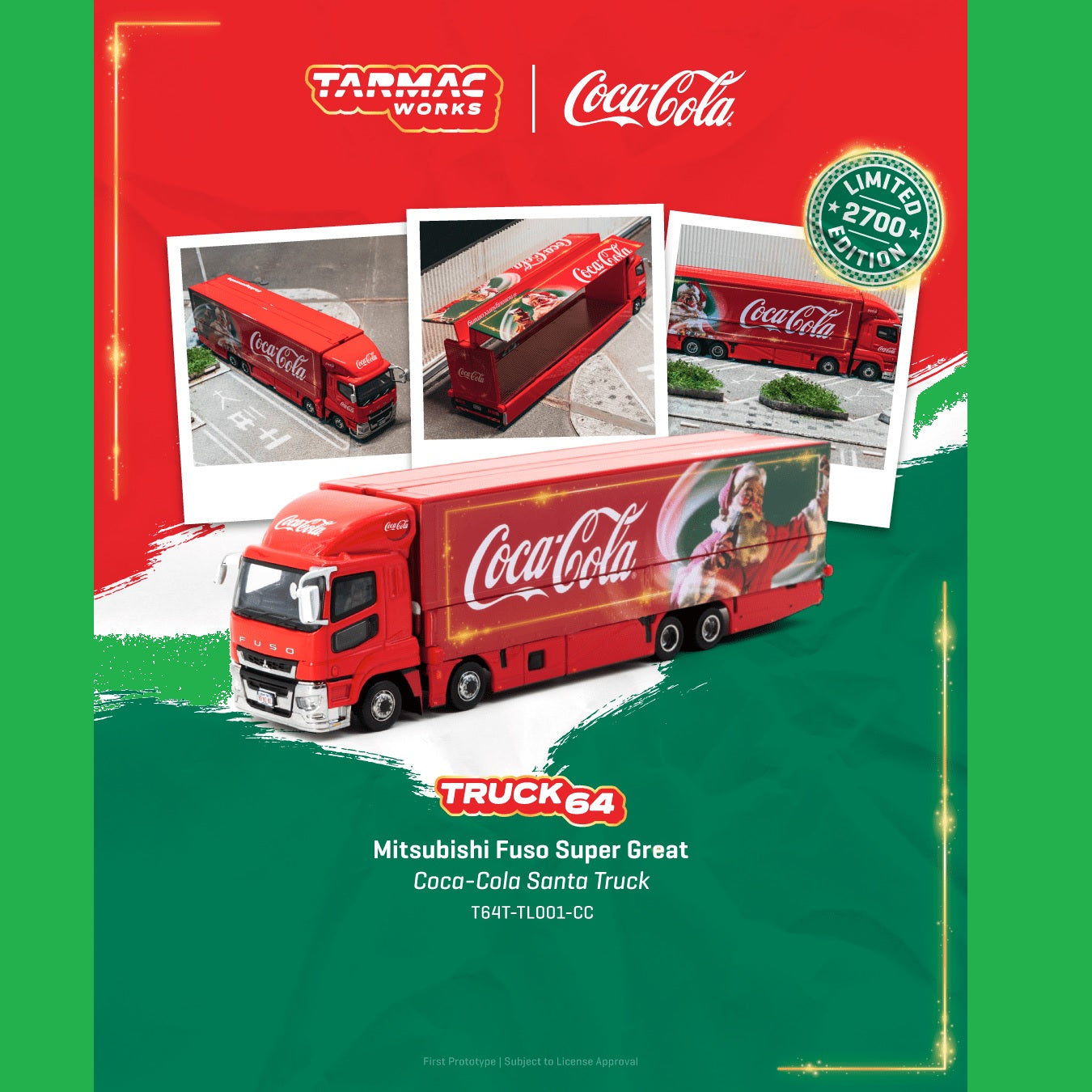 TARMAC WORKS TRUCK64 1/64 Mitsubishi Fuso Super Great Coca-Cola Santa Truck T64T-TL001-CC