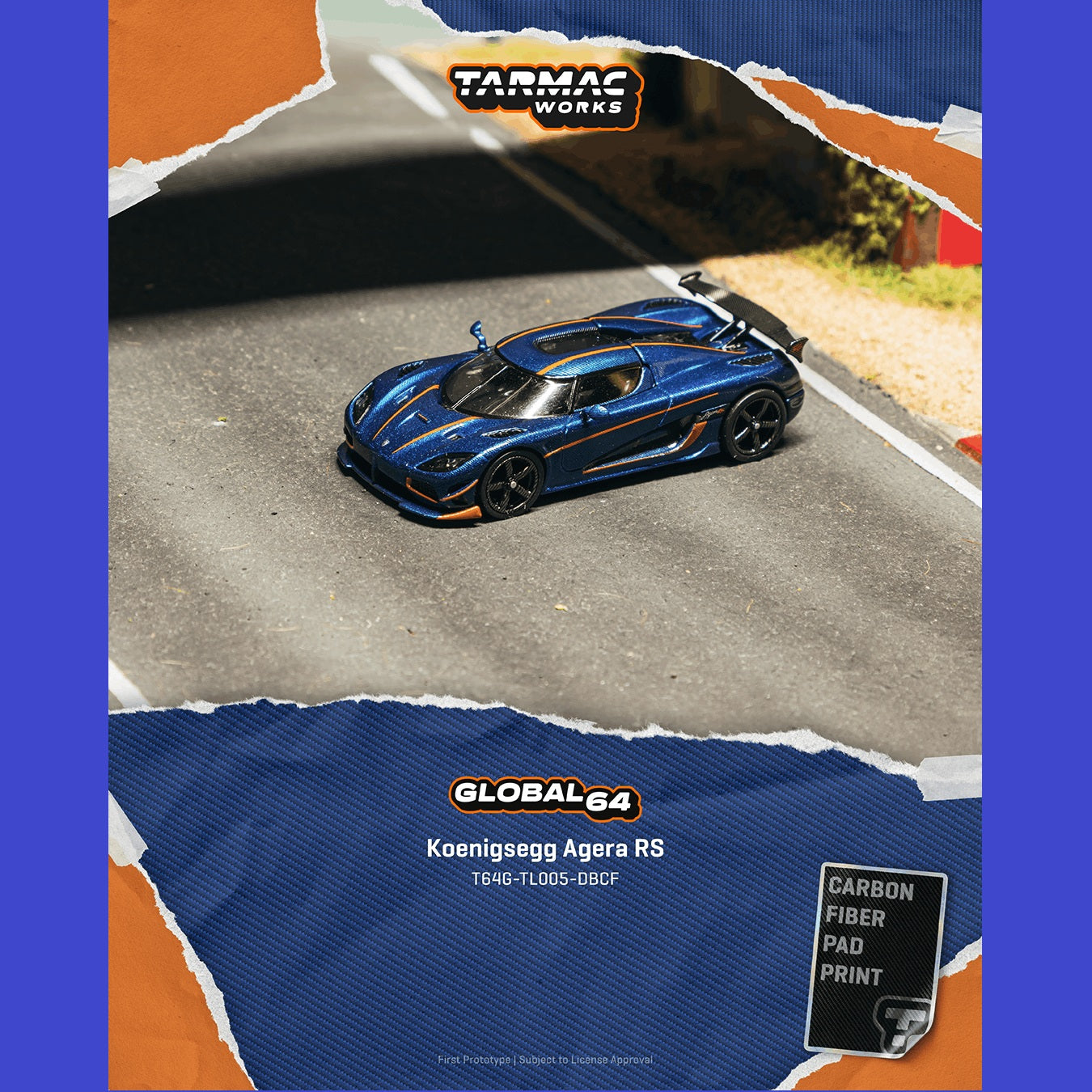 PREORDER Tarmac Works GLOBAL64 1/64 Koenigsegg Agera RS Dark Blue Carbon Fiber / Orange Accents T64G-TL005-DBCF  (Approx. Release Date :  AUGUST 2026 subject to manufacturer's final decision)