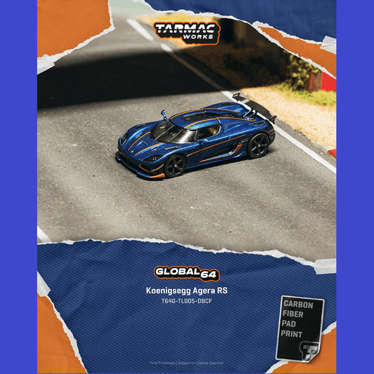 PREORDER Tarmac Works GLOBAL64 1/64 Koenigsegg Agera RS Dark Blue Carbon Fiber / Orange Accents T64G-TL005-DBCF  (Approx. Release Date :  AUGUST 2026 subject to manufacturer's final decision)