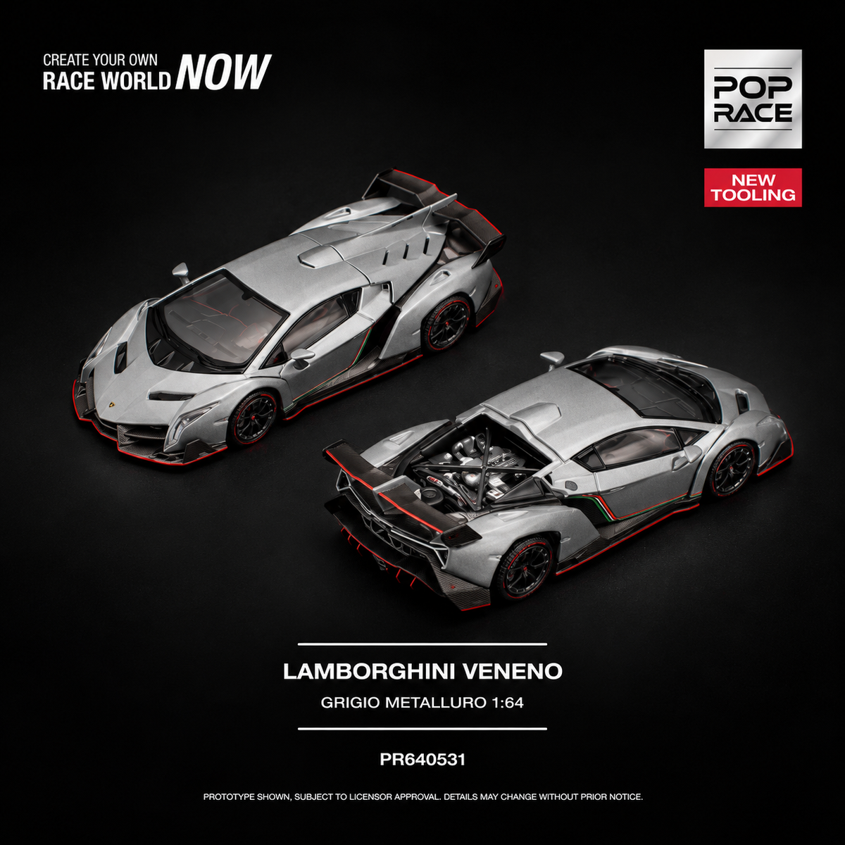 PREORDER POPRACE 1/64 LAMBORGHINI VENENO GRIGIO METALLURO PR640531  (Approx. Release Date: Q1 2027 and subject to the manufacturer's final decision)