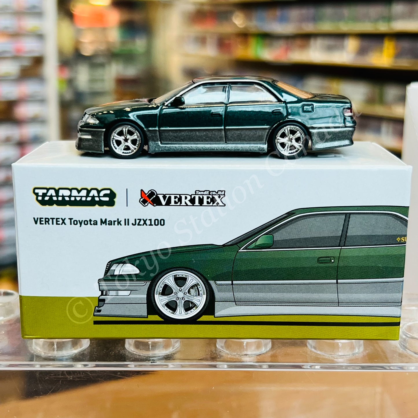 TARMAC WORKS GLOBAL64 1/64 VERTEX Toyota Mark II JZX100 Dark Green Metallic T64G-024-GR