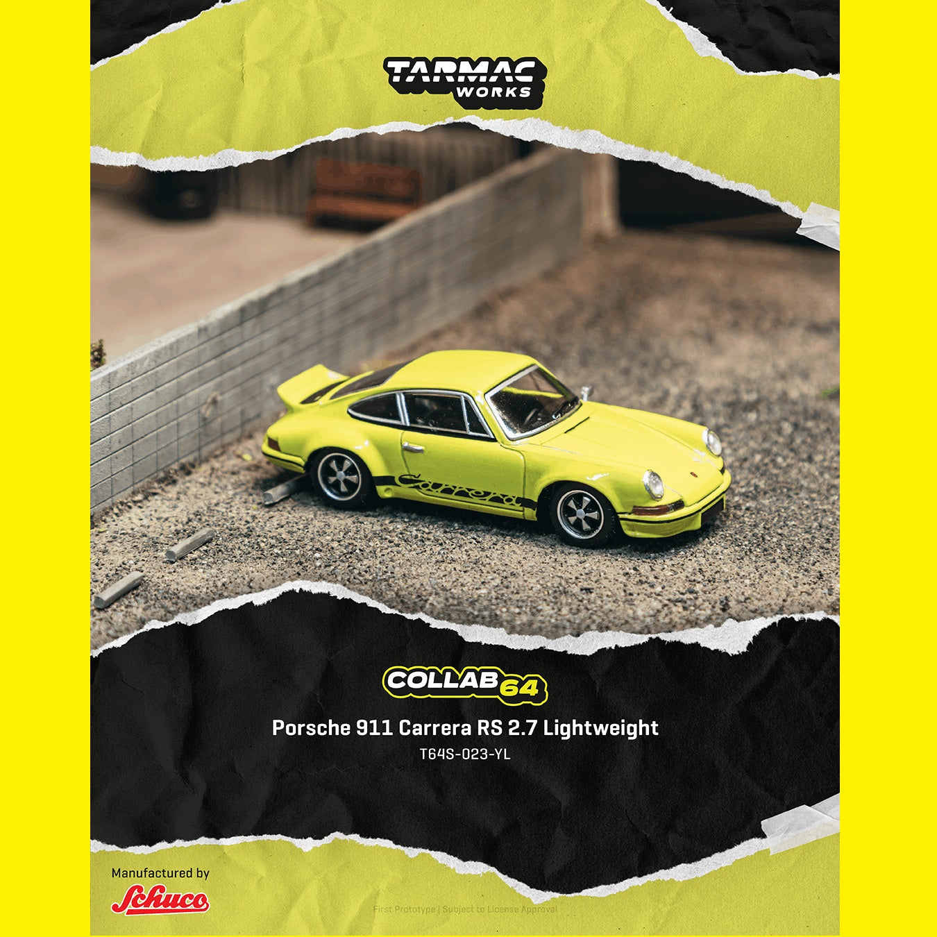 PREORDER Tarmac Works COLLAB64 1/64 Porsche 911 Carrera RS 2.7 Lightweight Yellow T64S-023-YL (Approx. Release Date :  AUGUST 2026 subject to manufacturer's final decision)