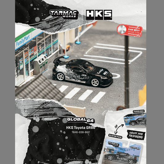 PREORDER Tarmac Works GLOBAL64 1/64 HKS Toyota GR86 Black T64G-038-BK2 **CHASE CARS ARE RANDOMLY PACKED** (Approx. Release Date :  AUGUST 2026 subject to manufacturer's final decision)