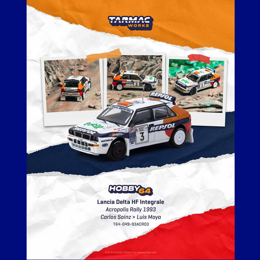 PREORDER HOBBY64 1/64 Lancia Delta HF Integrale Acropolis Rally 1993 Carlos Sainz / Luis Moya T64-049-93ACR03 (Approx. Release Date :  JULY 2026 subject to manufacturer's final decision)